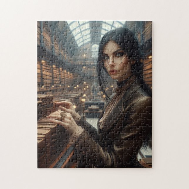 Puzzle Steampunk Vintage Victorian Lady Librairie (Vertical)