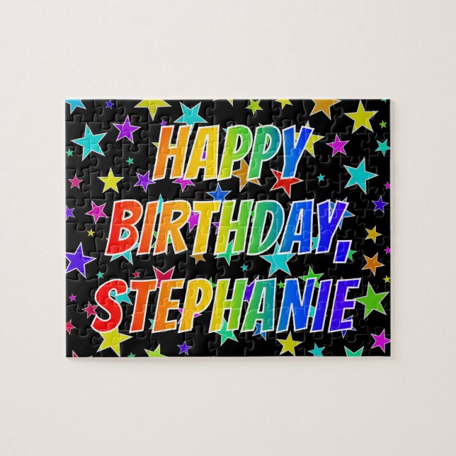 Puzzle "STEPHANIE" Prénom, amusant "HEUREUX ANNIVERSAIRE" (Horizontal)
