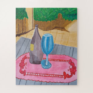 Puzzle Still Life - Une bouteille et un casse-tête en ver