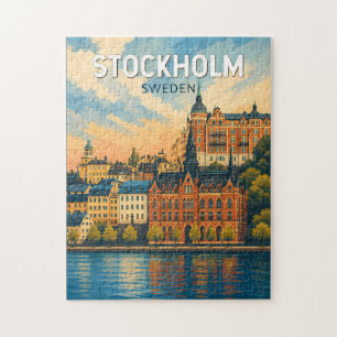 Puzzle Stockholm Suède Illustration Art de Voyage Vintage