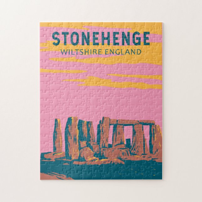 Puzzle Stonehenge Art Retro Illustration (Vertical)