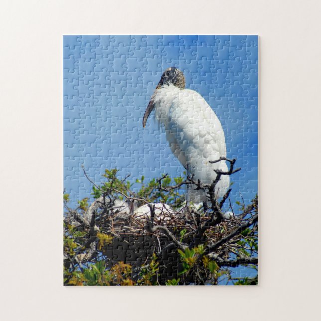 Puzzle Stork de bois avec bébés nicheurs (Vertical)