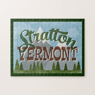 Puzzle Stratton Vermont Fun Retro Snowy Mountains