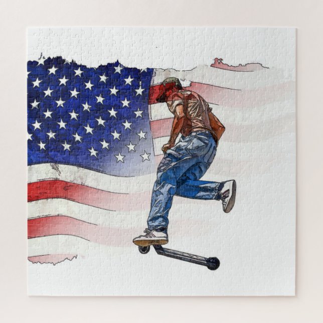 Puzzle Stunt Scooter Rider et US Flag (Vertical)