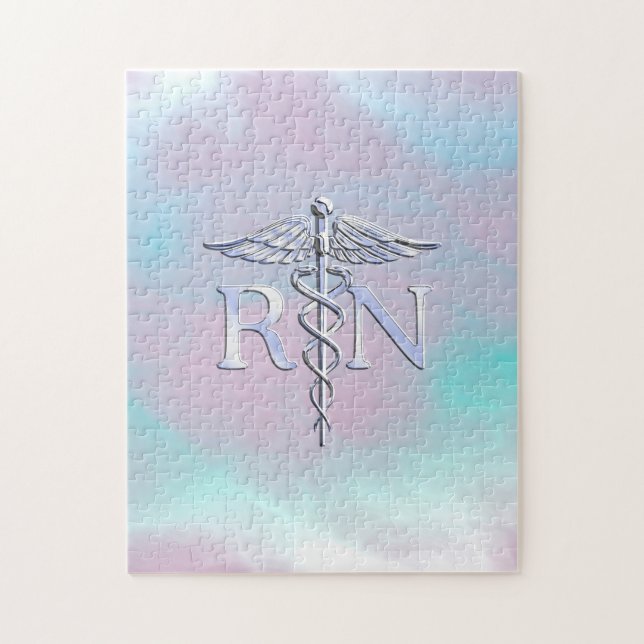 Puzzle Style Argent RN Caduceus Médicale Mère Pearl (Vertical)