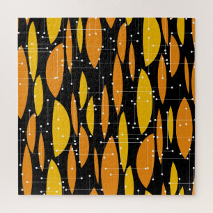 Puzzle Style atomique, motif géométrique noir orange.