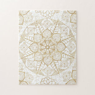Puzzle Style Boho Blanc Or Mandala Floral