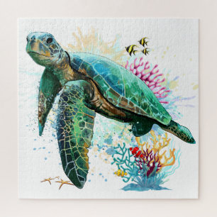 Puzzle Style d'aquarelle sous-marine de tortue marine
