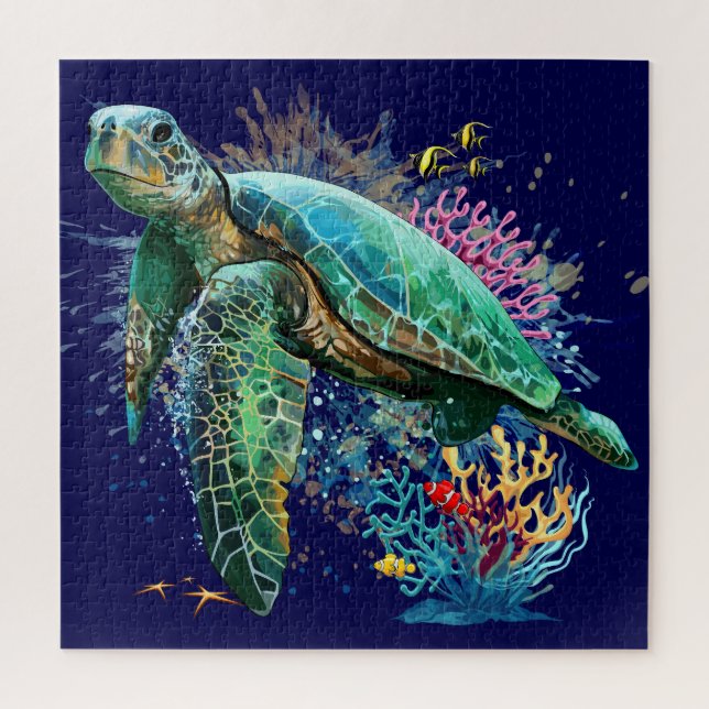 Puzzle Style d'aquarelle sous-marine de tortue marine (Vertical)