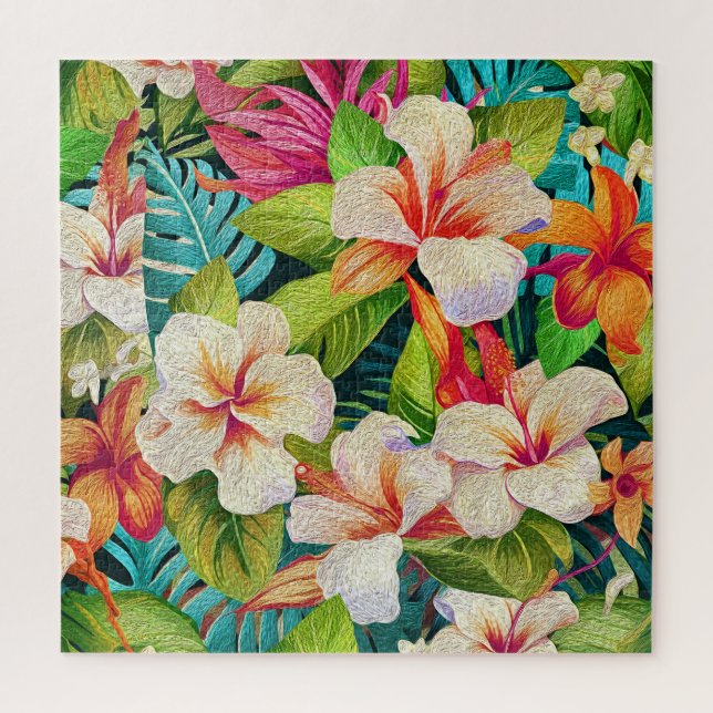 Puzzle Style de peinture à l'huile florale tropicale (Vertical)