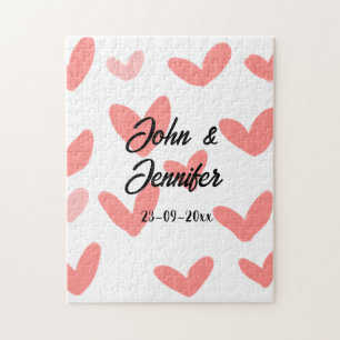 Puzzle style de texte minimal simple blanc mariage cœur r