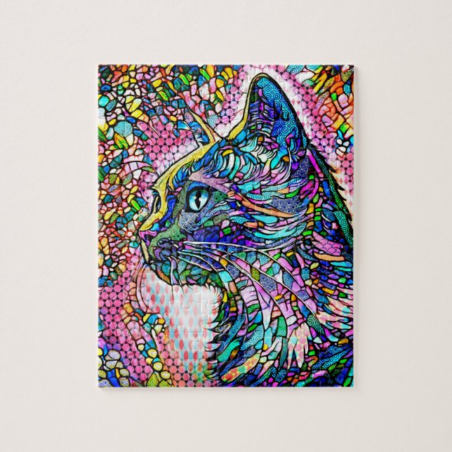 Puzzle Style de verre à plusieurs couleurs Chat 706 (Vertical)