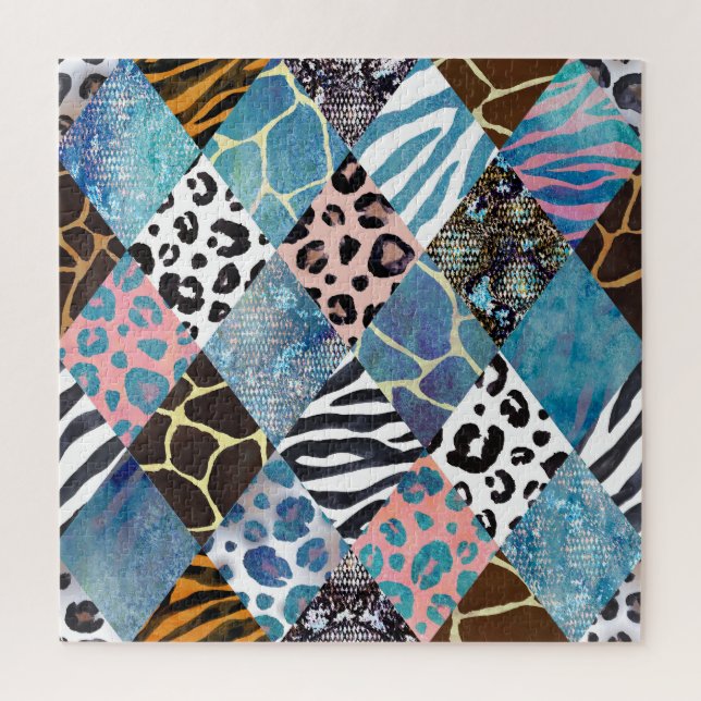 Puzzle Style Patchwork, motif de collage aquarelle. (Vertical)