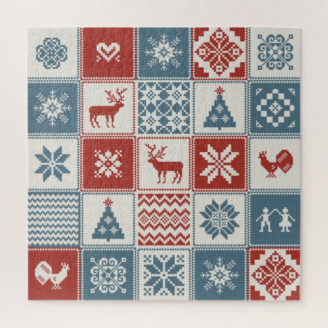 Puzzle Style Patchwork : Motif ornemental de Noël (Vertical)