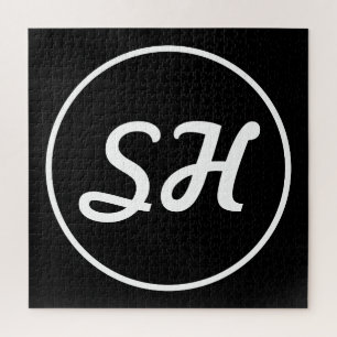 Puzzle Style Rétro-Moderne Monogramme Noir & Blanc