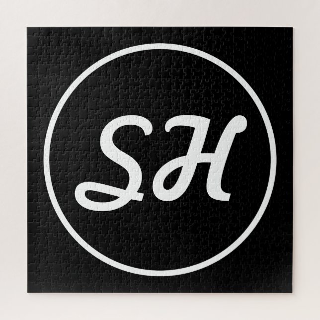 Puzzle Style Rétro-Moderne Monogramme | Noir & Blanc (Vertical)