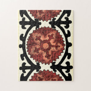 Puzzle Style Suzani Motif Floral Décoratif