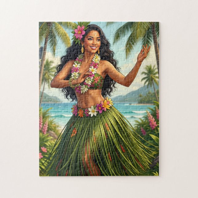Puzzle Style Vintage Fille Hula Hawaïen Voyage (Vertical)