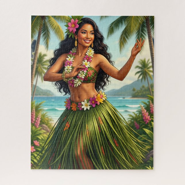 Puzzle Style Vintage Fille Hula Hawaïen Voyage (Vertical)