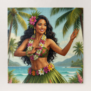 Puzzle Style Vintage Fille Hula Hawaïen Voyage