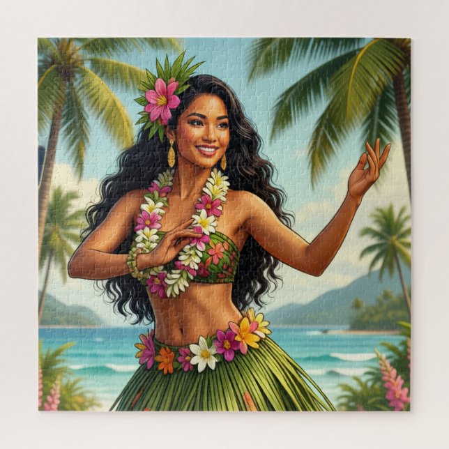 Puzzle Style Vintage Fille Hula Hawaïen Voyage (Vertical)