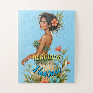 Puzzle Style vintage Hawaiian Travel Honolulu Hula Girl