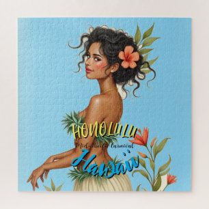 Puzzle Style vintage Hawaiian Travel Honolulu Hula Girl