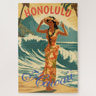 Puzzle Style vintage Hawaiian Travel Honolulu Mid-Pacific