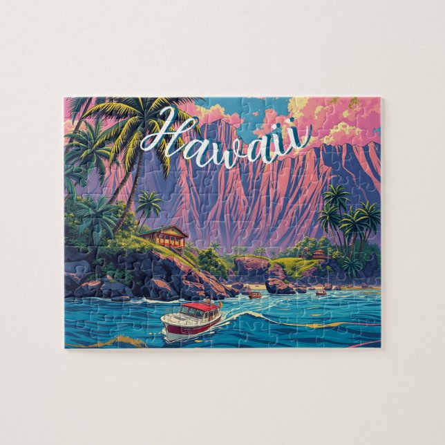 Puzzle Style vintage Hawaiian Travel Honolulu Mid-Pacific (Horizontal)