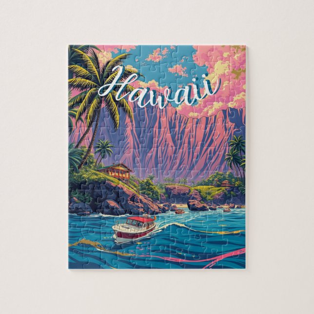 Puzzle Style vintage Hawaiian Travel Honolulu Mid-Pacific (Vertical)