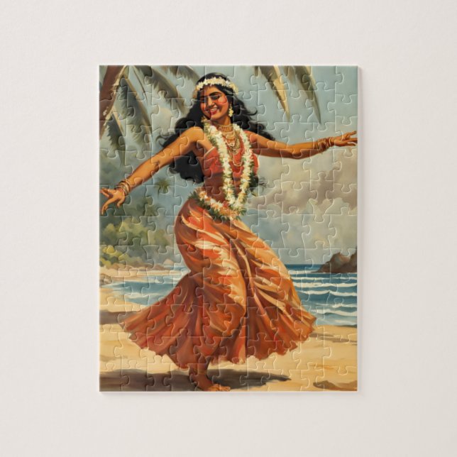 Puzzle Style vintage Hawaiian Travel Hula Girl Danser (Vertical)