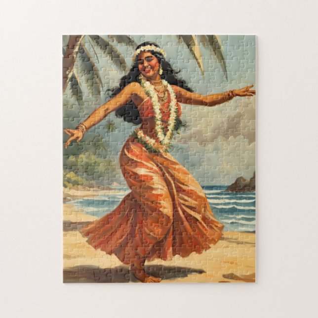 Puzzle Style vintage Hawaiian Travel Hula Girl Danser (Vertical)