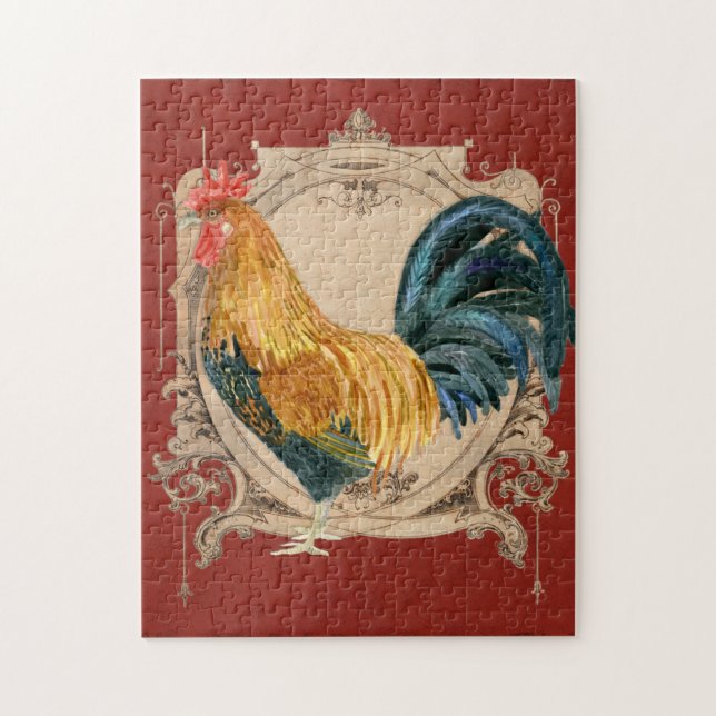 Puzzle Style vintage Pays Français Rustique Barne Rooster (Vertical)