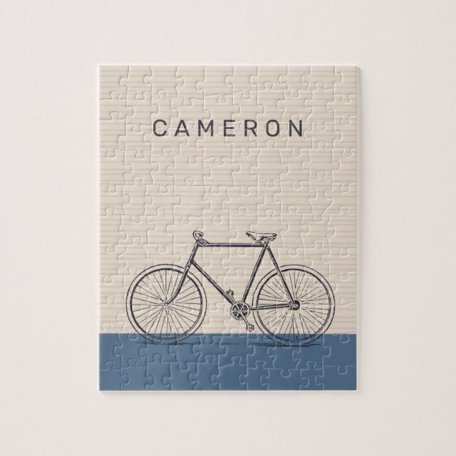 Puzzle Stylish Bike Drawing Blush and Blue Personalized (Vertical)
