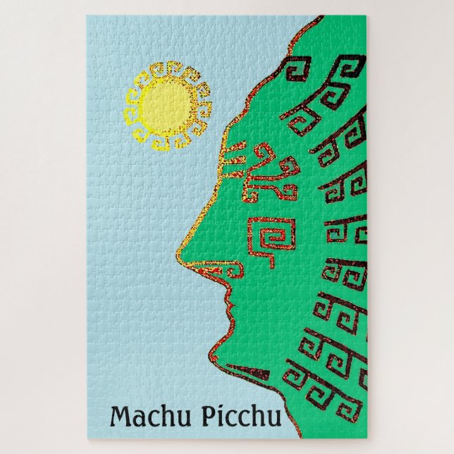 Puzzle Stylish Green Machu Picchu Mountain & Sun (Vertical)