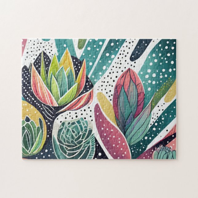 Puzzle Succulents en vert et rose (Horizontal)