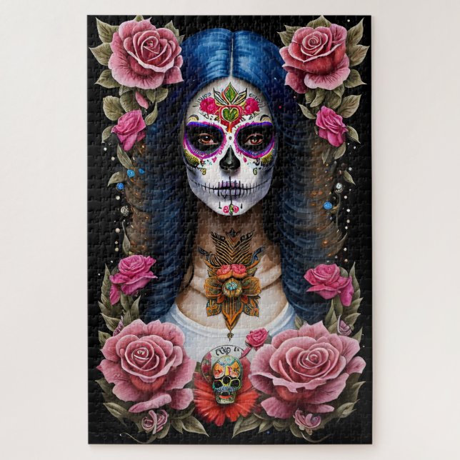 Puzzle Sugar Skull Art - Femme traditionnelle (Vertical)