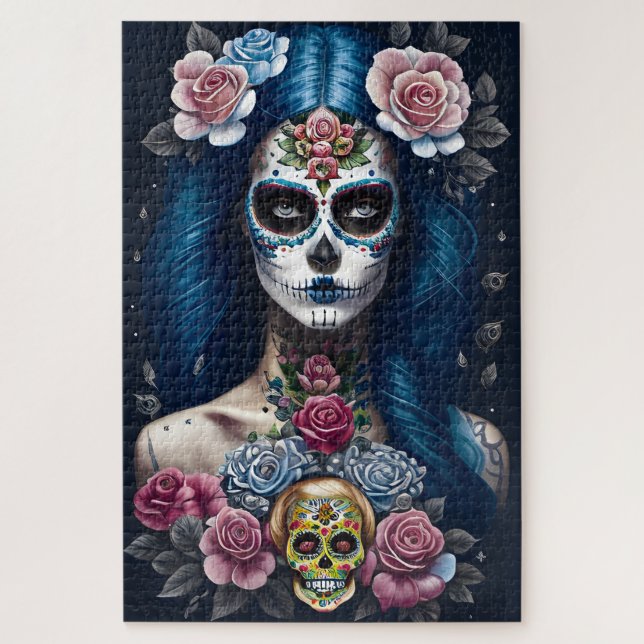 Puzzle Sugar Skull Art - Ftripe femme dans le maquillage  (Vertical)