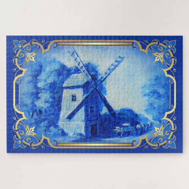 Puzzle Suisse/Norvège/Pays-Bas moulin à vent delft blue (Horizontal)