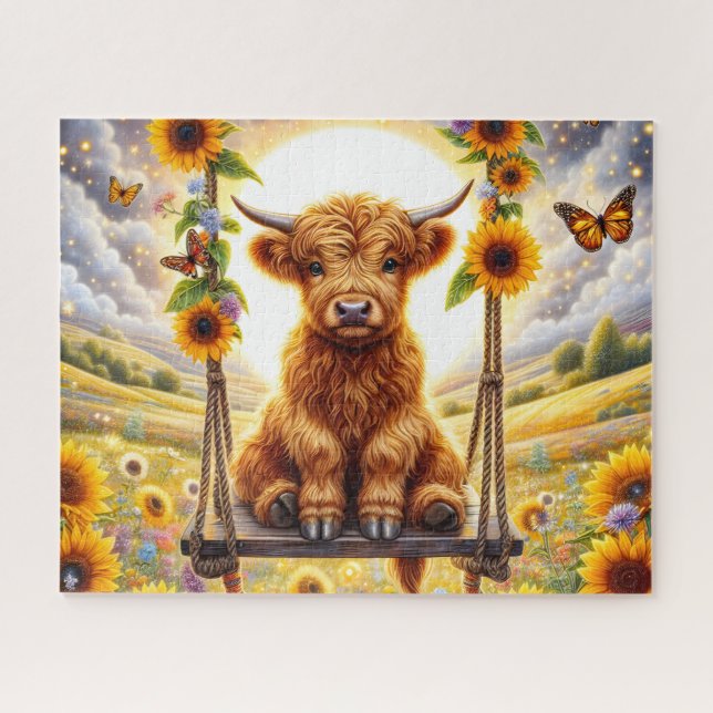 Puzzle Sunflower Highland Cow (Horizontal)