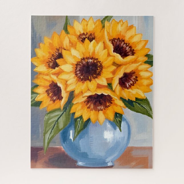 Puzzle Sunflower Vase Watercolor Flower Bouquet (Vertical)