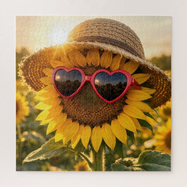 Puzzle Sunflower Wearing Sunglasses and Straw Hat (Vertical)