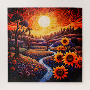 Puzzle Sunflowers Sunrise Abstraite Nature Illustration