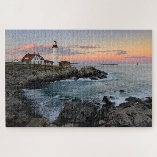 Puzzle Sunset at Portland Head Lighthouse on Maine Coast (Horizontal)