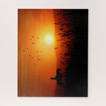 Sunset Cowgirl on a Horse Meadow Ride Western