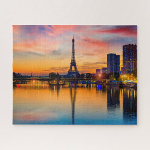 Puzzle Sunset in Paris, France. Eiffel Tower on Seine