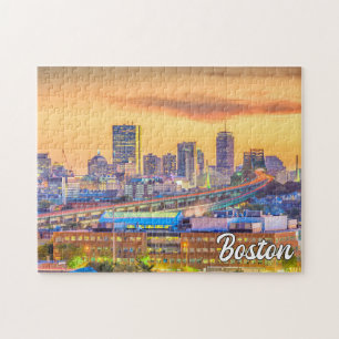 Puzzle Sunset Over Boston, Massachusetts, États-Unis
