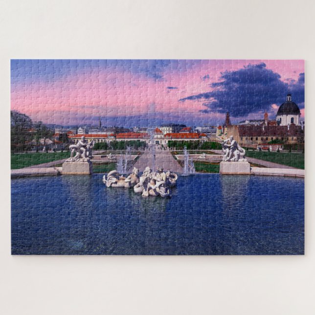 Puzzle Sunset over fountain in Vienna (Horizontal)
