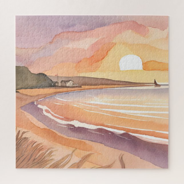Puzzle Sunset plage | Belle aquarelle peinture (Vertical)