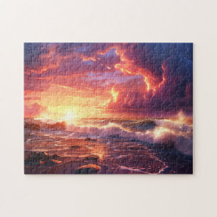 Puzzle Sunset Sunrise Sundown Ocean Waves Nature Sea Jigs